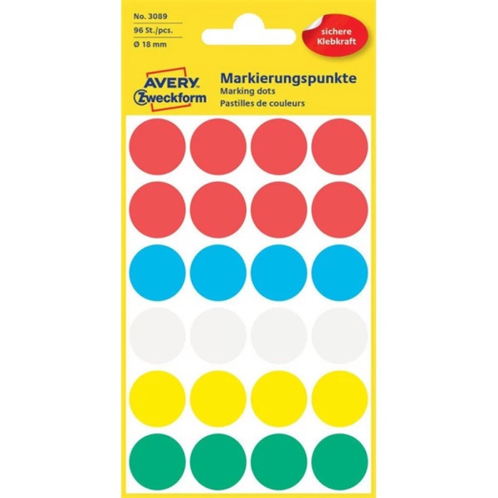 AVERY 3089 18mm öntapadó vegyes színű jelölőpont AVERY 3089 18mm öntapadó vegyes színű jelölőpont