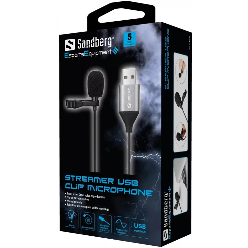 SANDBERG 126-19 Streamer USB Clip microphone crno