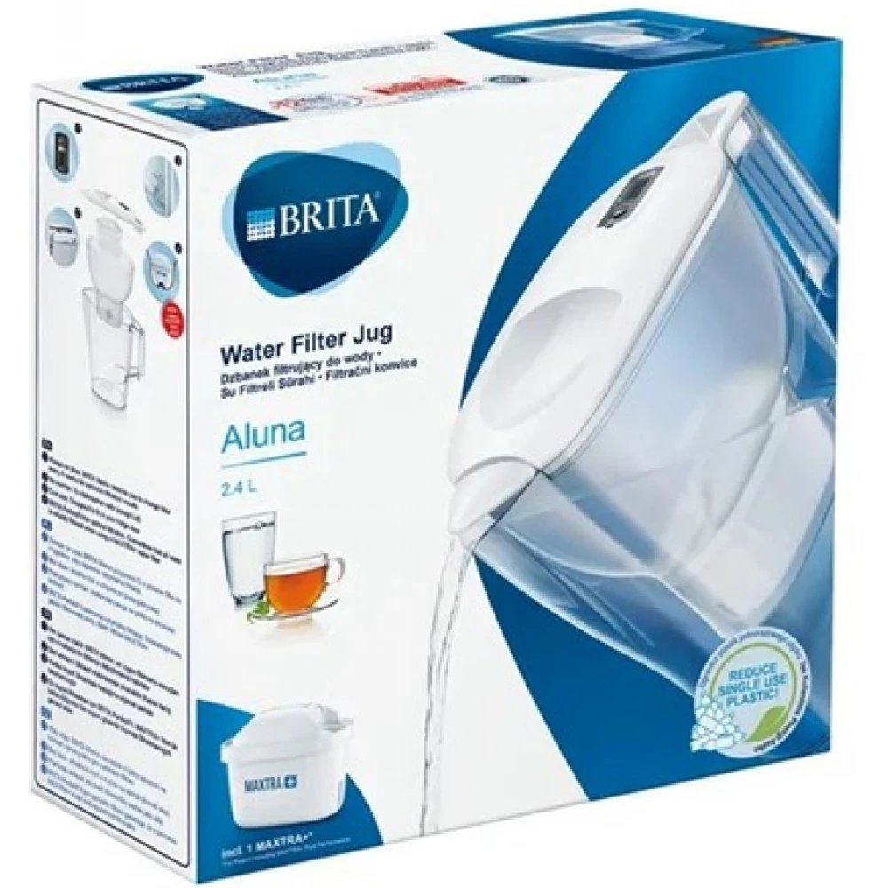 BRITA Aluna MAXTRA 2.4L Water Filter Jug Fridge With Cartridge White Lid Refills 