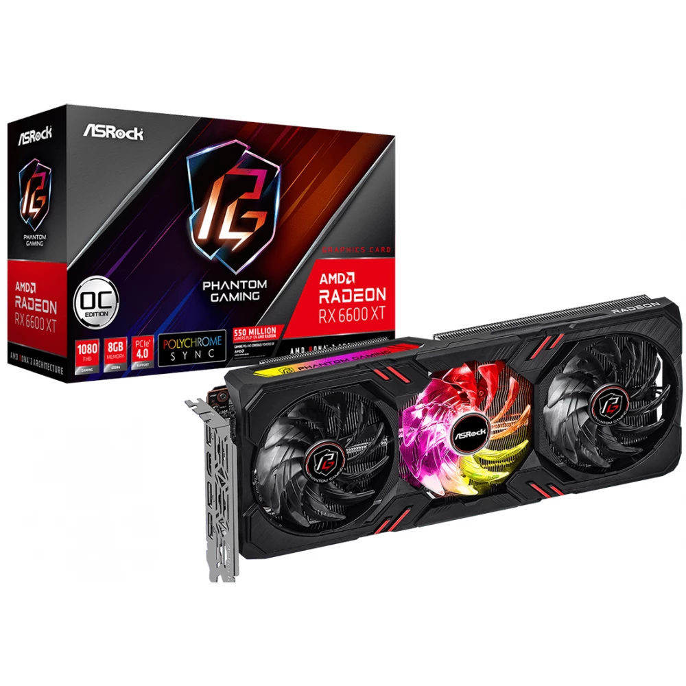 ASROCK Radeon RX 6600 XT 8GB GDDR6 Phantom Gaming D OC PCIE ASROCK Radeon RX 6600 XT 8GB GDDR6 Phantom Gaming D OC PCIE