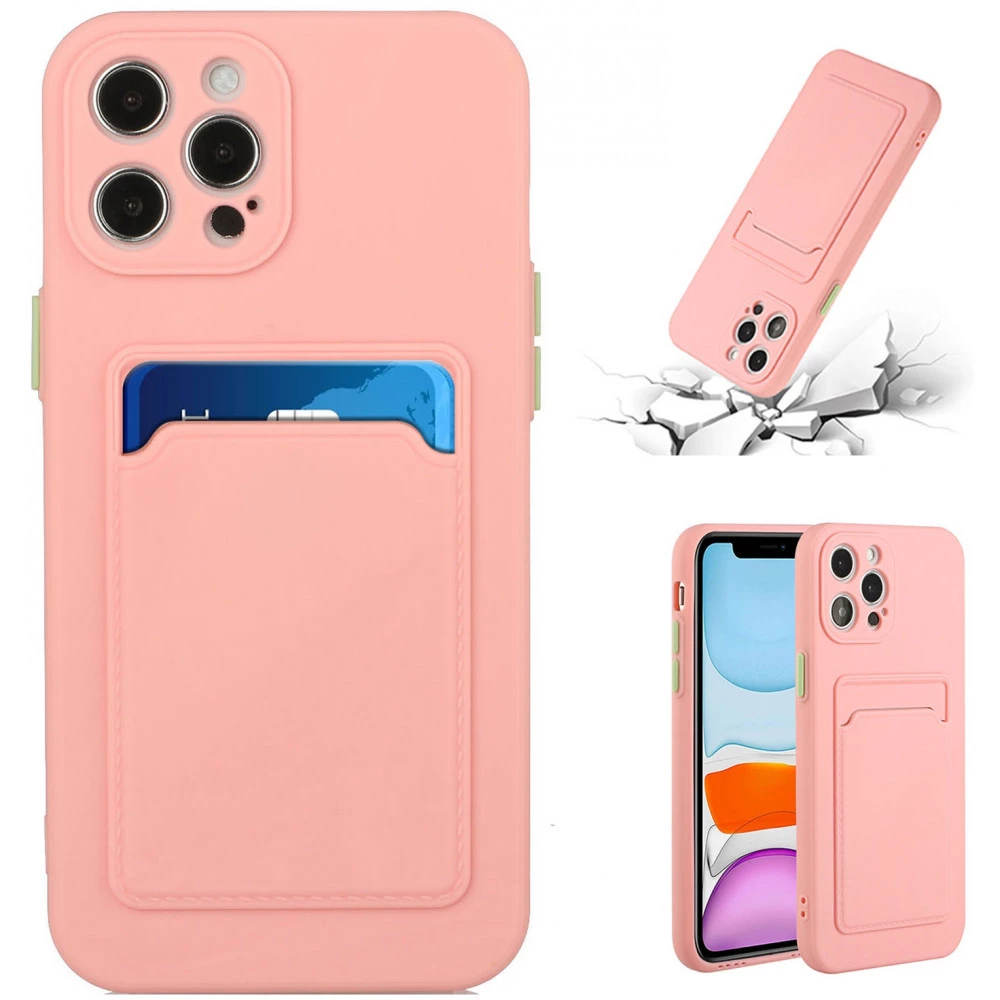 WOOZE Card Slot silikon case karta držačem Samsung Galaxy A22 5G roze
