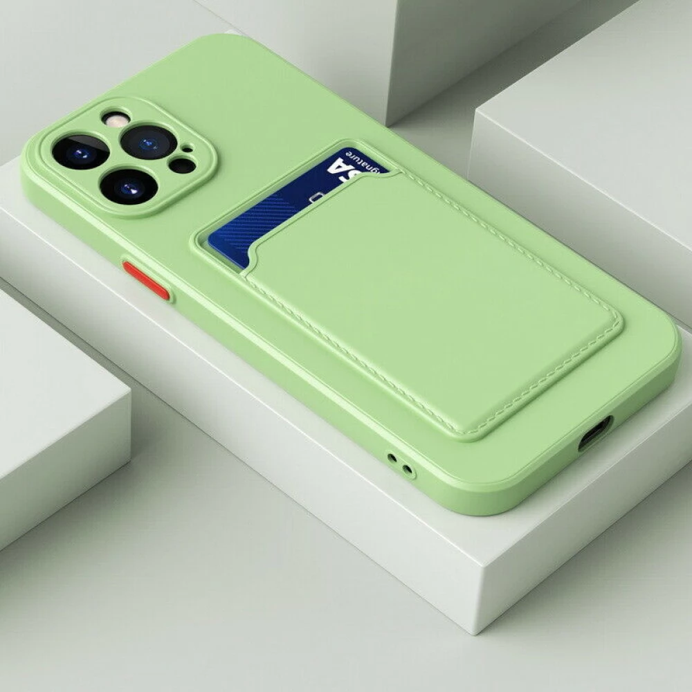 WOOZE Card Slot silicon toc card cu suport Samsung Galaxy M21 verde deschis