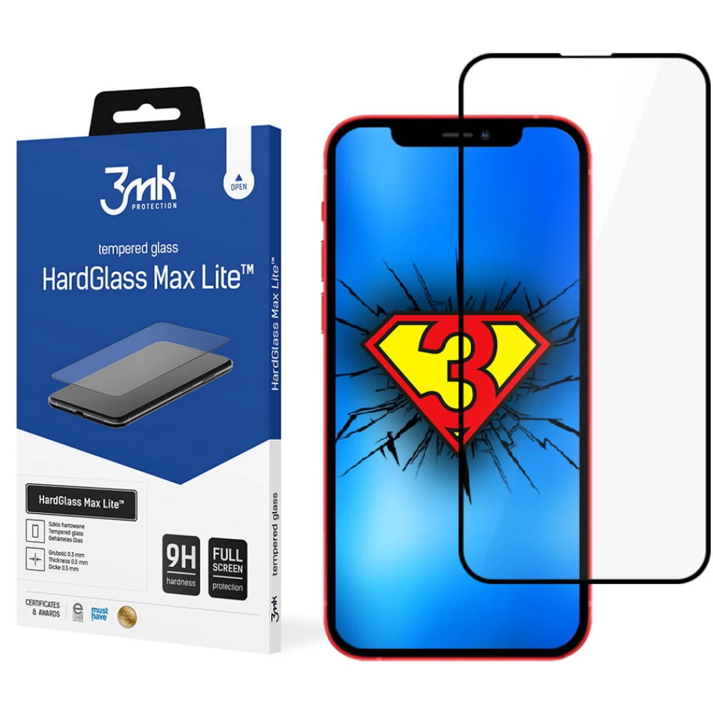 3MK HardGlass Max Lite screen protector iPhone 13/13 Pro black