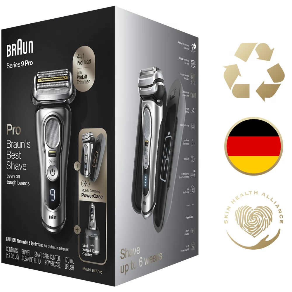 BRAUN Series 9 Pro 9477CC Wet&Dry razor 5az1-ben  SmartCare-töltőegység-PowerCase silver - iPoncomp.com