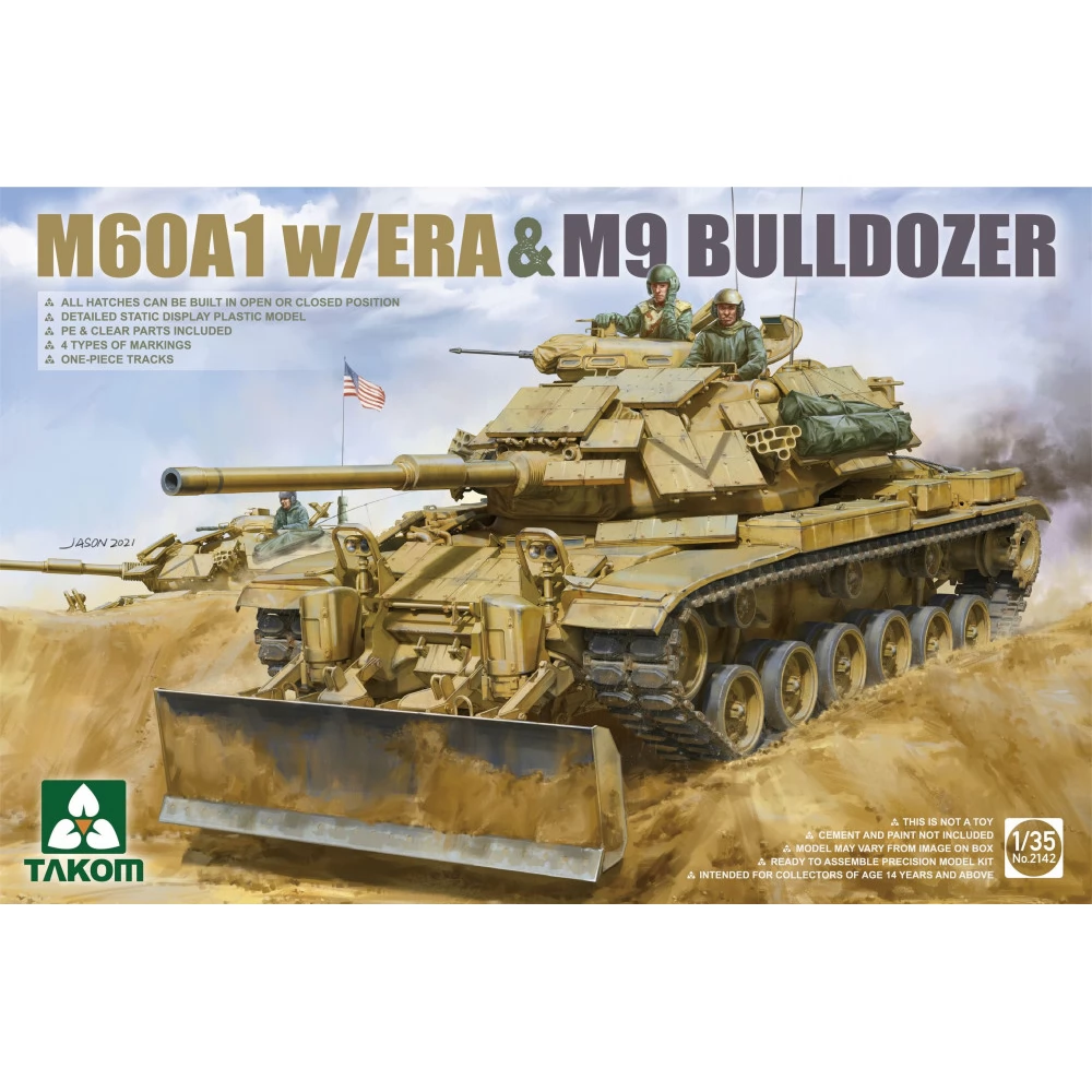 TAKOM 1/35 M60A1 w/ERA and M9 Bulldozer tolólapát accessory equipped tank military vehicle model