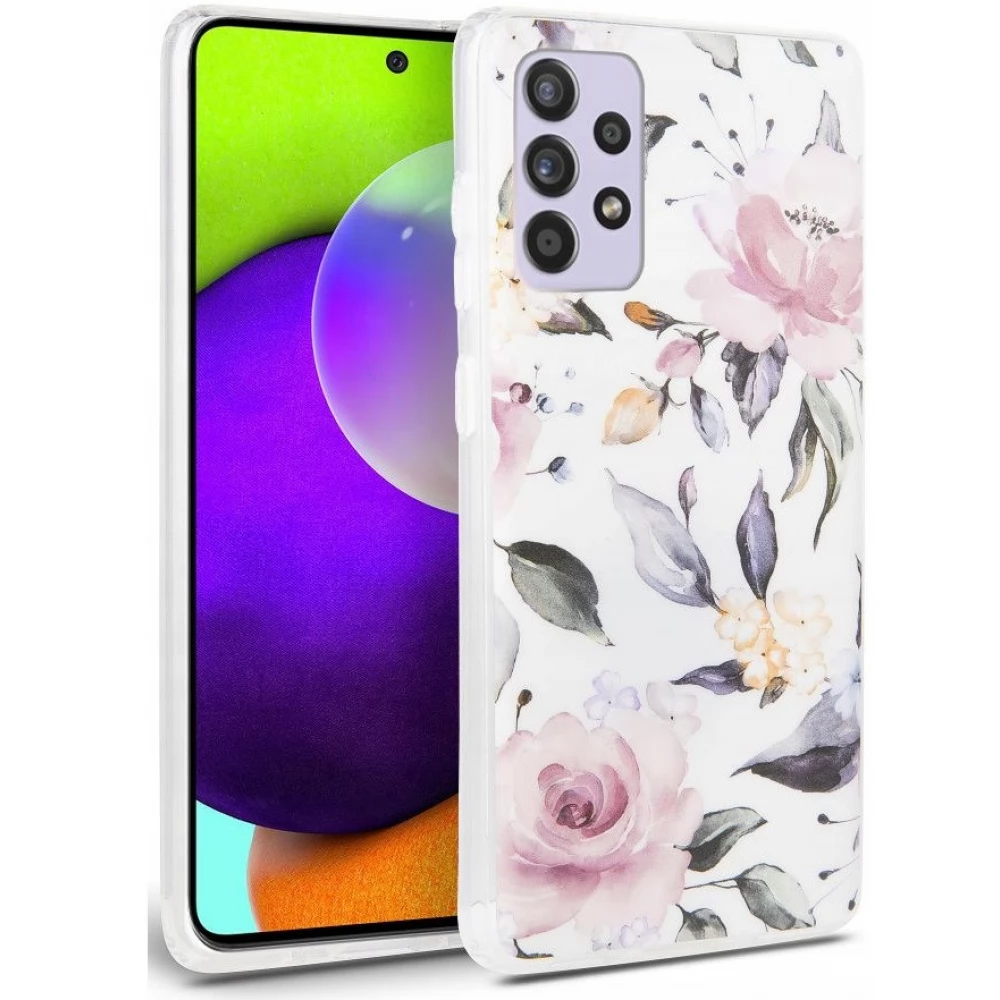 ZONE Floral Silizium Hülle Samsung Galaxy A52/A52 5G/A52s 5G Weiß gefärbt