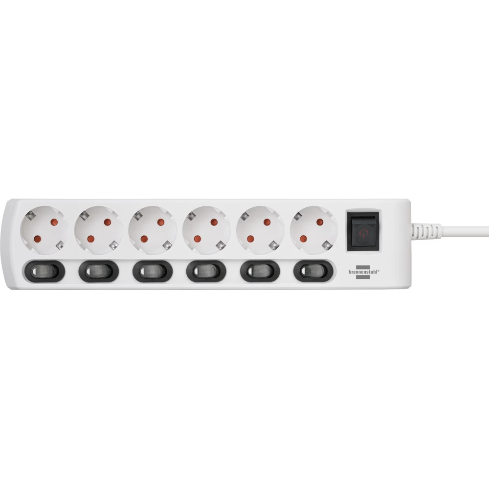 BRENNENSTUHL Extension lead individually switchable 6-way 2m H05VV-F 3G1.5 white