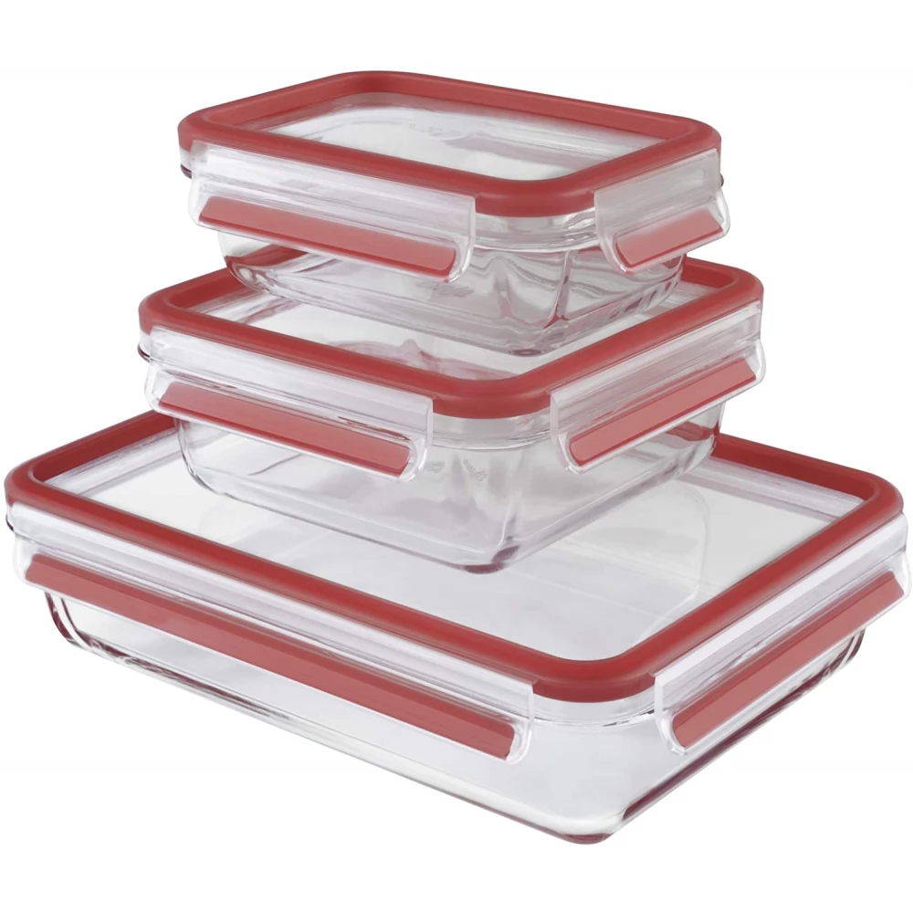 EMSA 514168 Élelmiszer-tároló dishes 3 pieces stock red / transparent glass