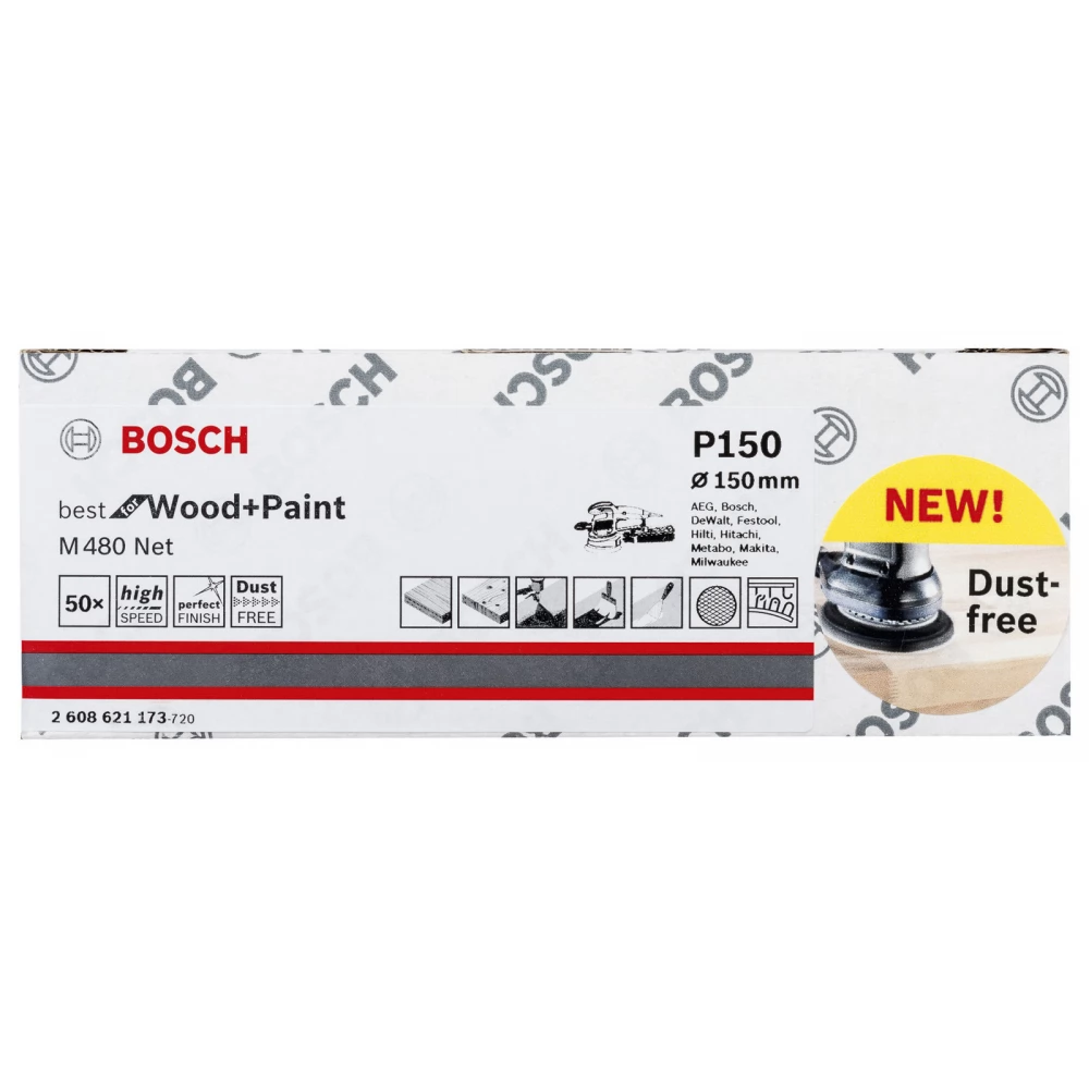 BOSCH sanding sheet M480 Best for Wood and Paint 150mm P120 - 50 pcs box (Basic guarantee)