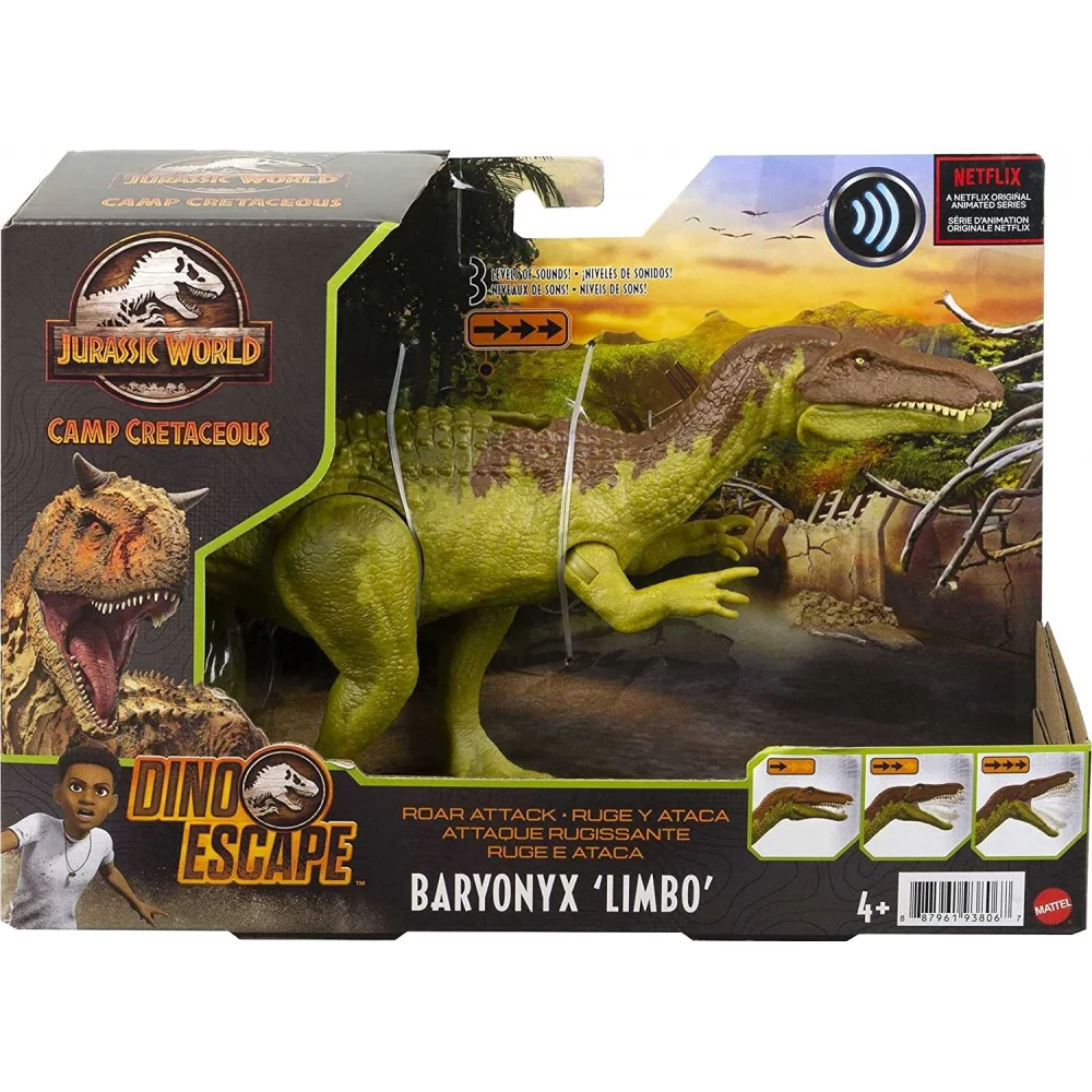 MATTEL Jurassic World Dino Escape Roar Attack Baryonyx Limbo figura