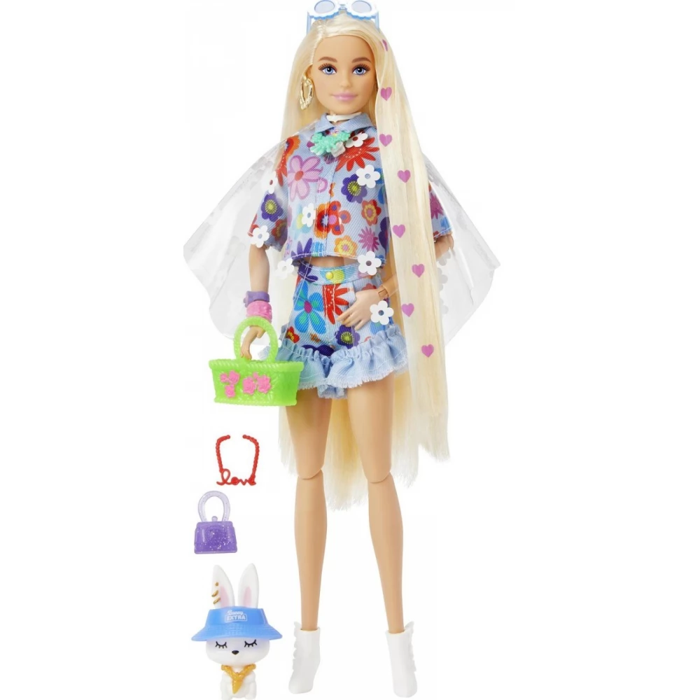MATTEL HDJ45 Barbie Extra Floare cu modele tăbăcit lung blondă păr figura