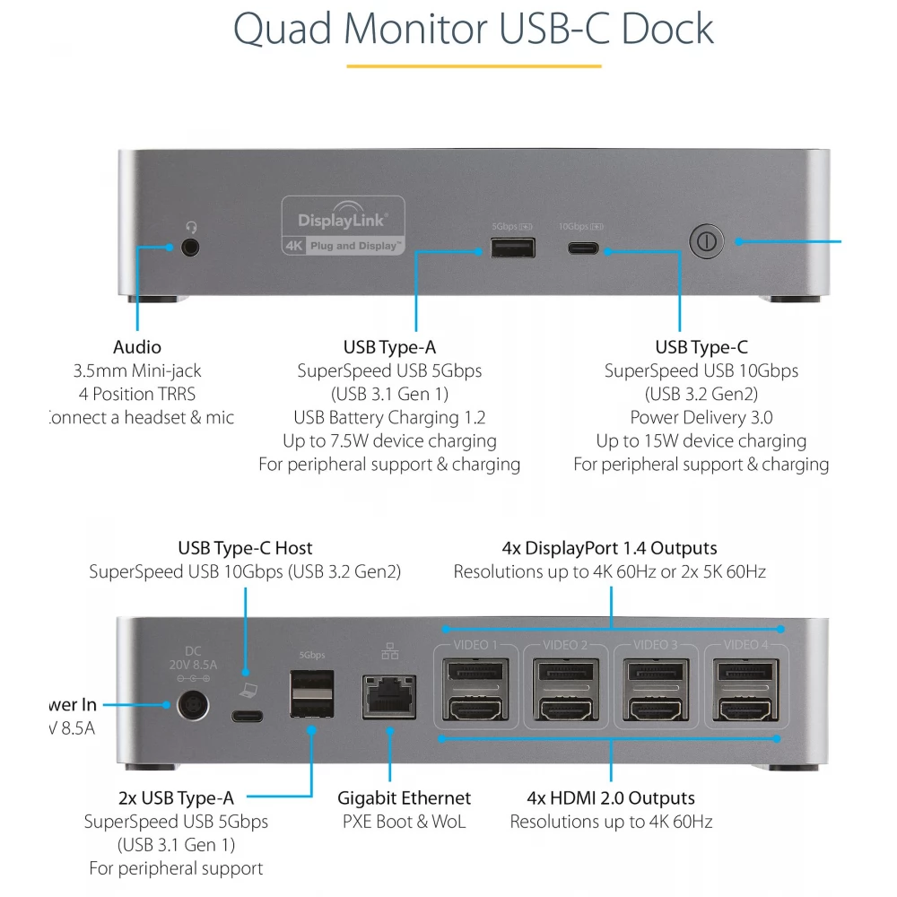 Startech Usb C Dock K Hz Quad Monitor Displayport Hdmi