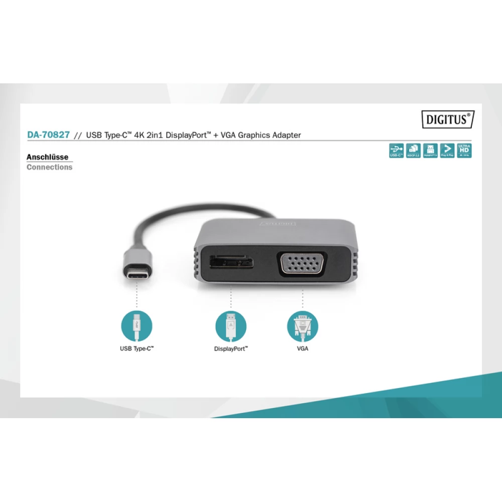 DIGITUS DA70827 USB TypeC 4K 2in1 DisplayPort + VGA Graphics