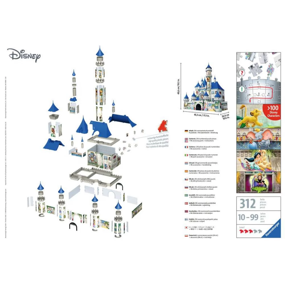 Ravensburger 3D Puzzle 216 Pieces Disney Castle 100 Characters