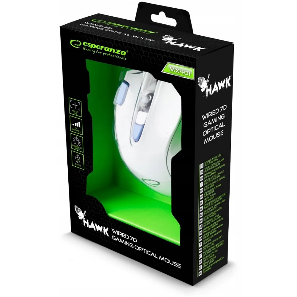 ESPERANZA MX401 Hawk Gamer egér fehér-kék - iPon.hu