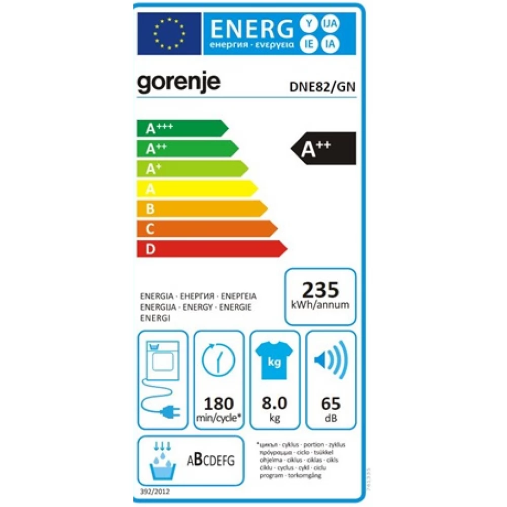 GORENJE DNE82/GN Szárítógép hőszivattyús 8 kg B fehér - iPon.hu