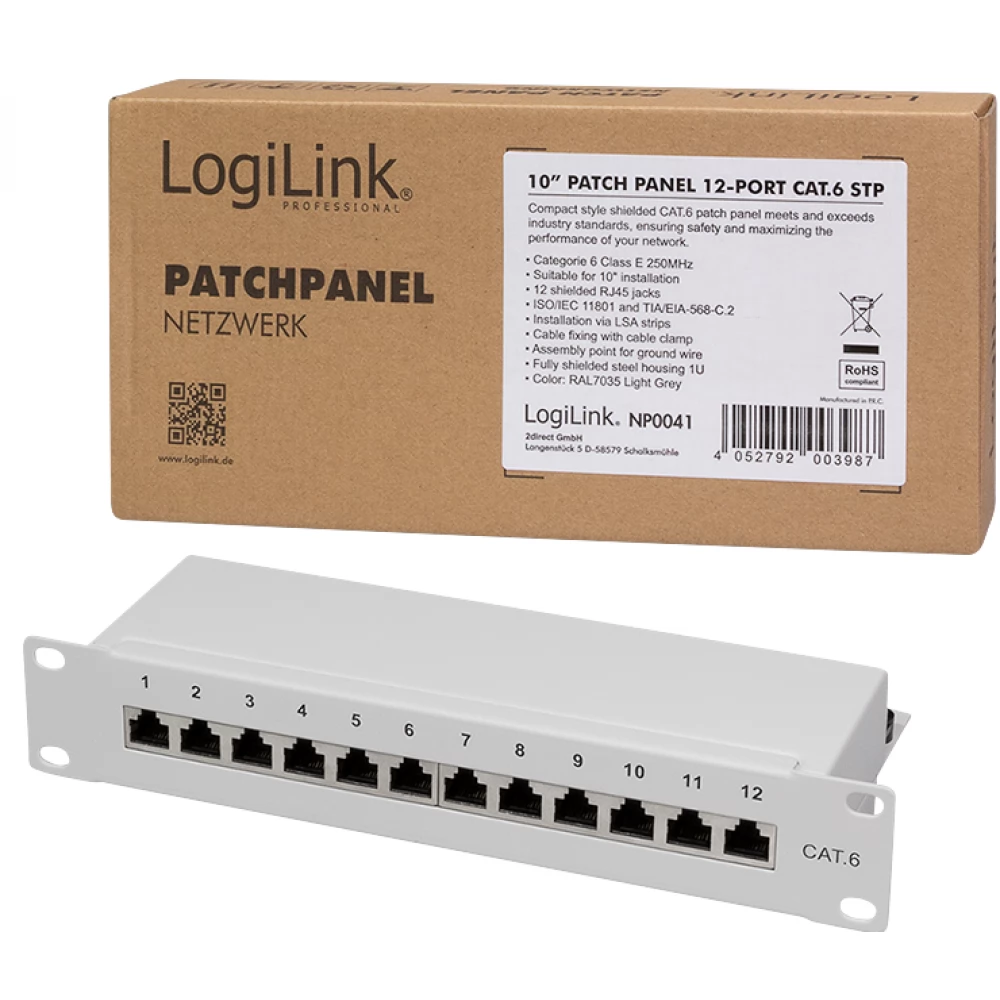 Logilink Cat 6 Patch Panel 12 Ports Shielded 10 Inch Rack Mount Light Grey Np0041 Ipon