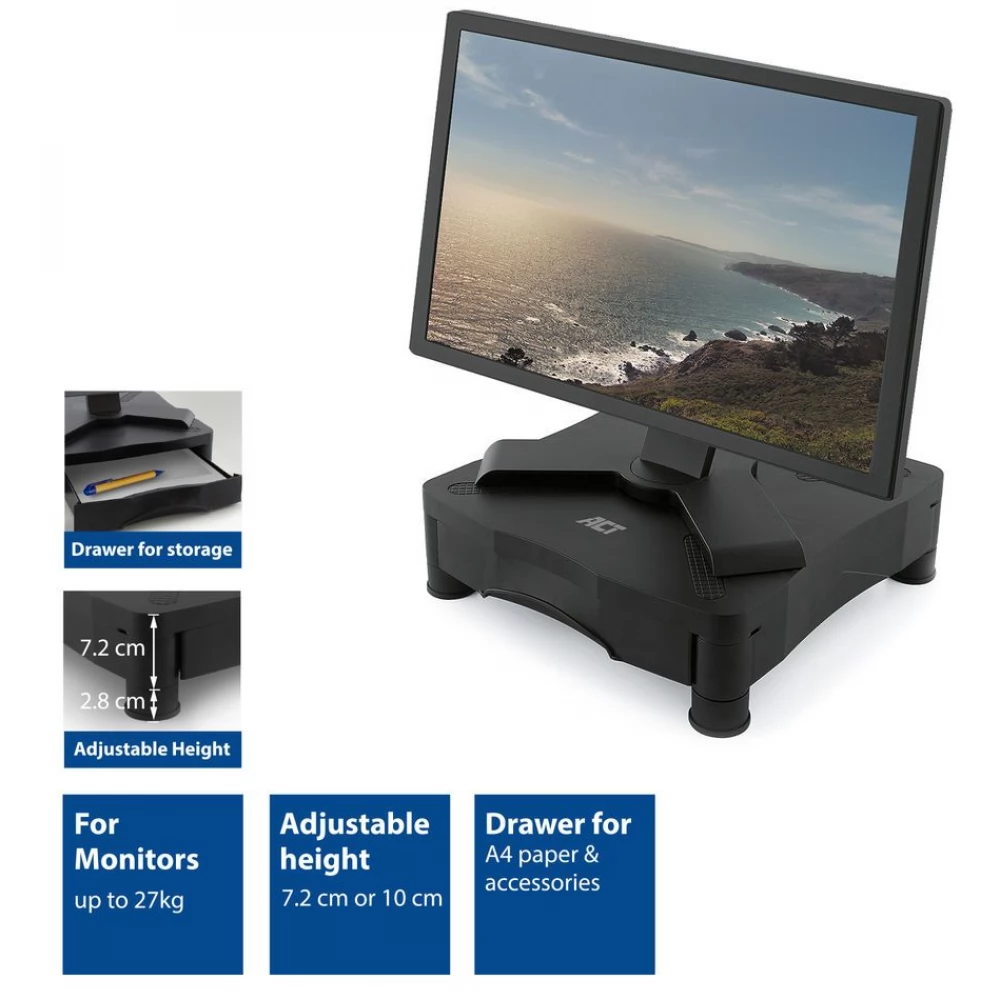 ACT CONNECTIVITY AC8200 Monitor stand with one drawer adjustable height ...
