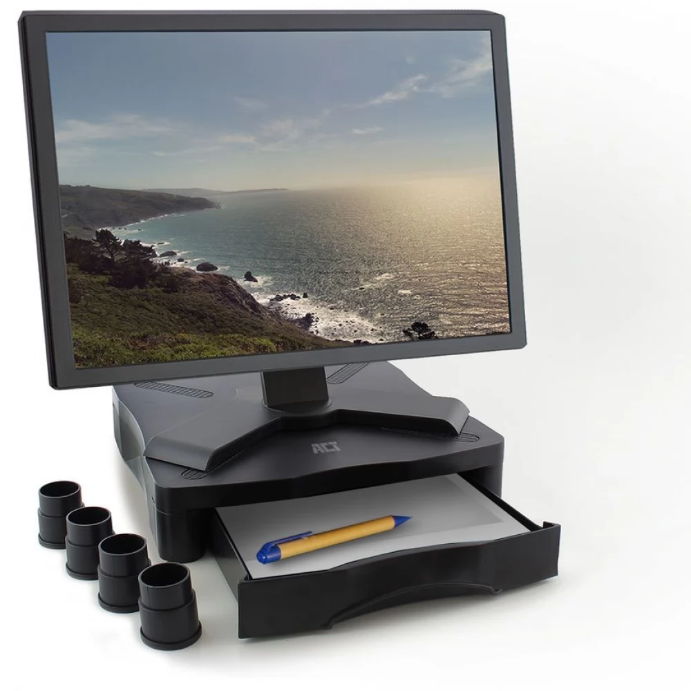 ACT CONNECTIVITY AC8200 Monitor stand with one drawer adjustable height ...