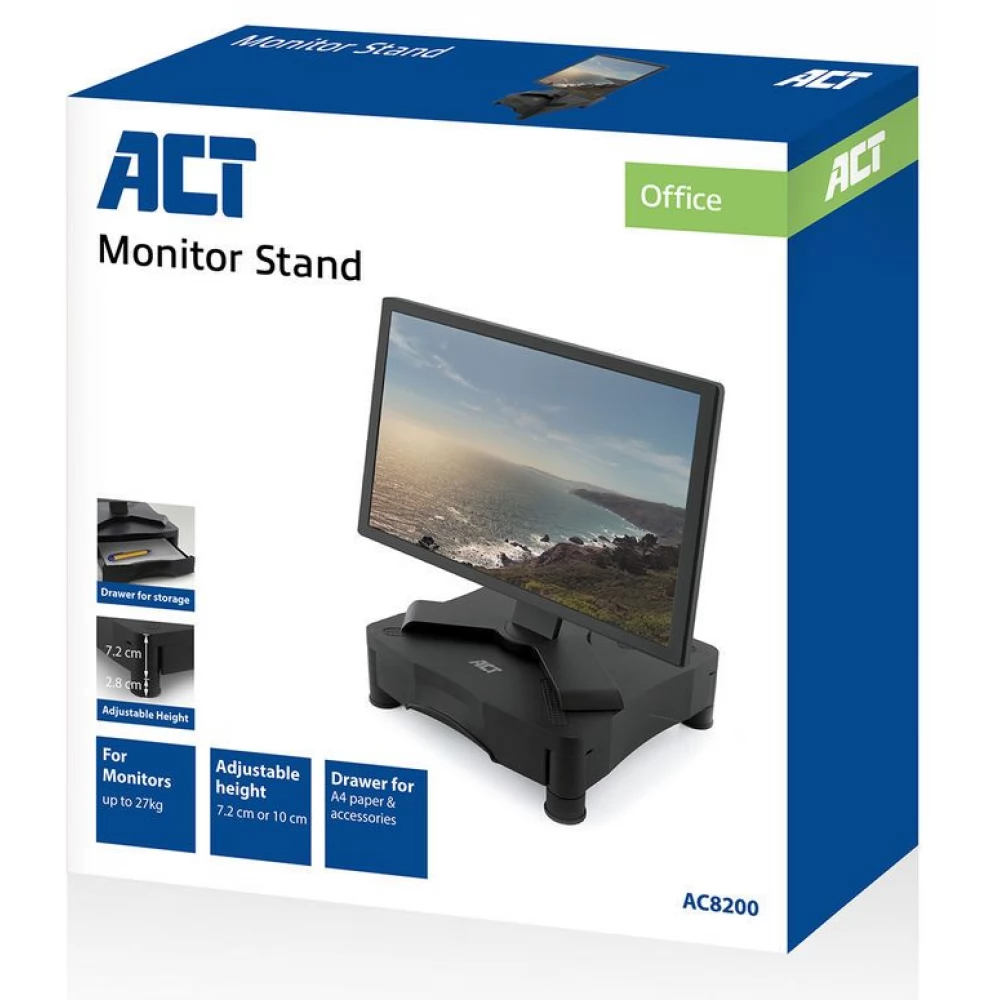 ACT CONNECTIVITY AC8200 Monitor stand with one drawer adjustable height ...