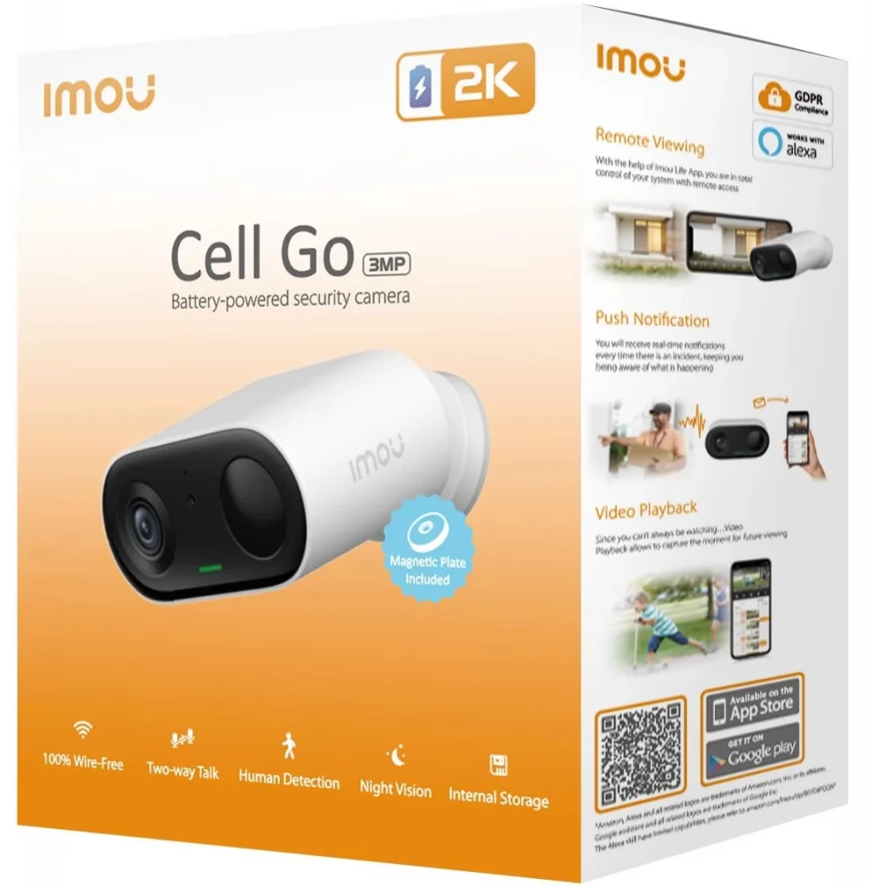 Imou Cell Go - Caméra de sécurité - Batterie 5000 mAH - 2K (2304 x 1296) -  4GB eMMC