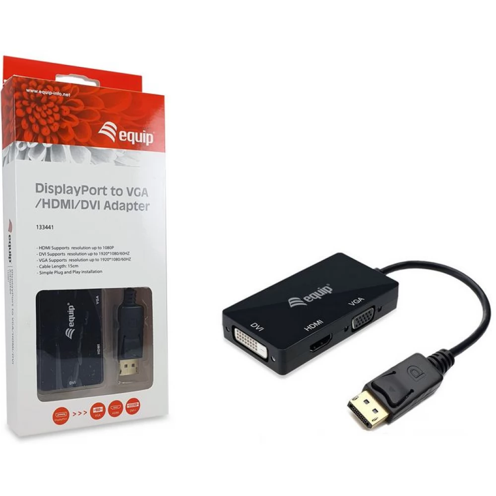 EQUIP DisplayPort to VGA / HDMI / DVI Adapter black