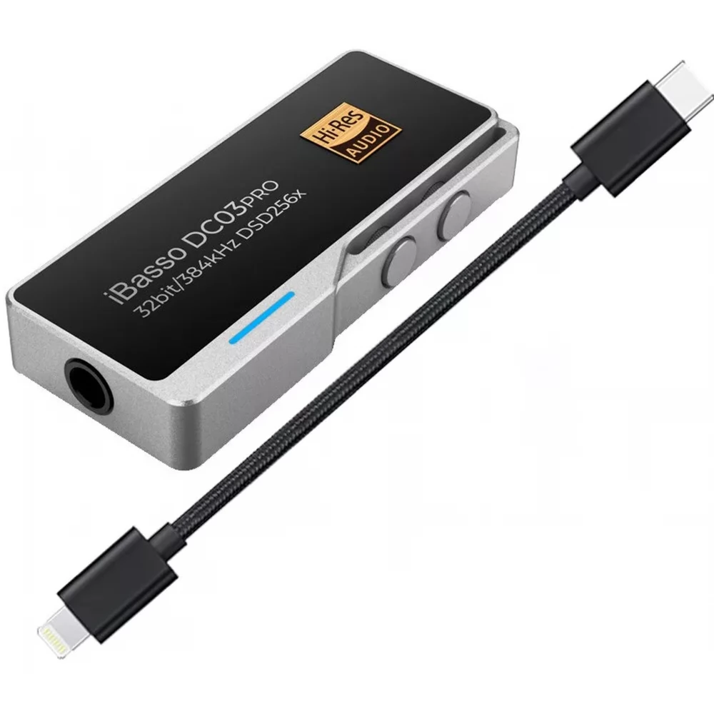 IBASSO DC03PRO-silver-L Adapter DAC USB Type-C outlet and 3.5 mm Jack  outlet plug 32bit 384kHz PCM DSD256 + Lightning cable silver