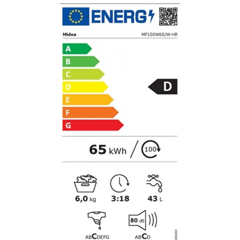 MIDEA MF100W60/W-HR Washing machine Front-loading 6 kg D white ...