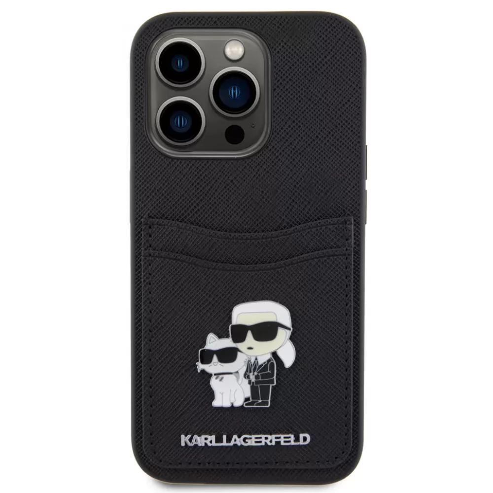 KARL LAGERFELD Saffiano Card Slot back plates iPhone 15 Pro Metal Karl ...