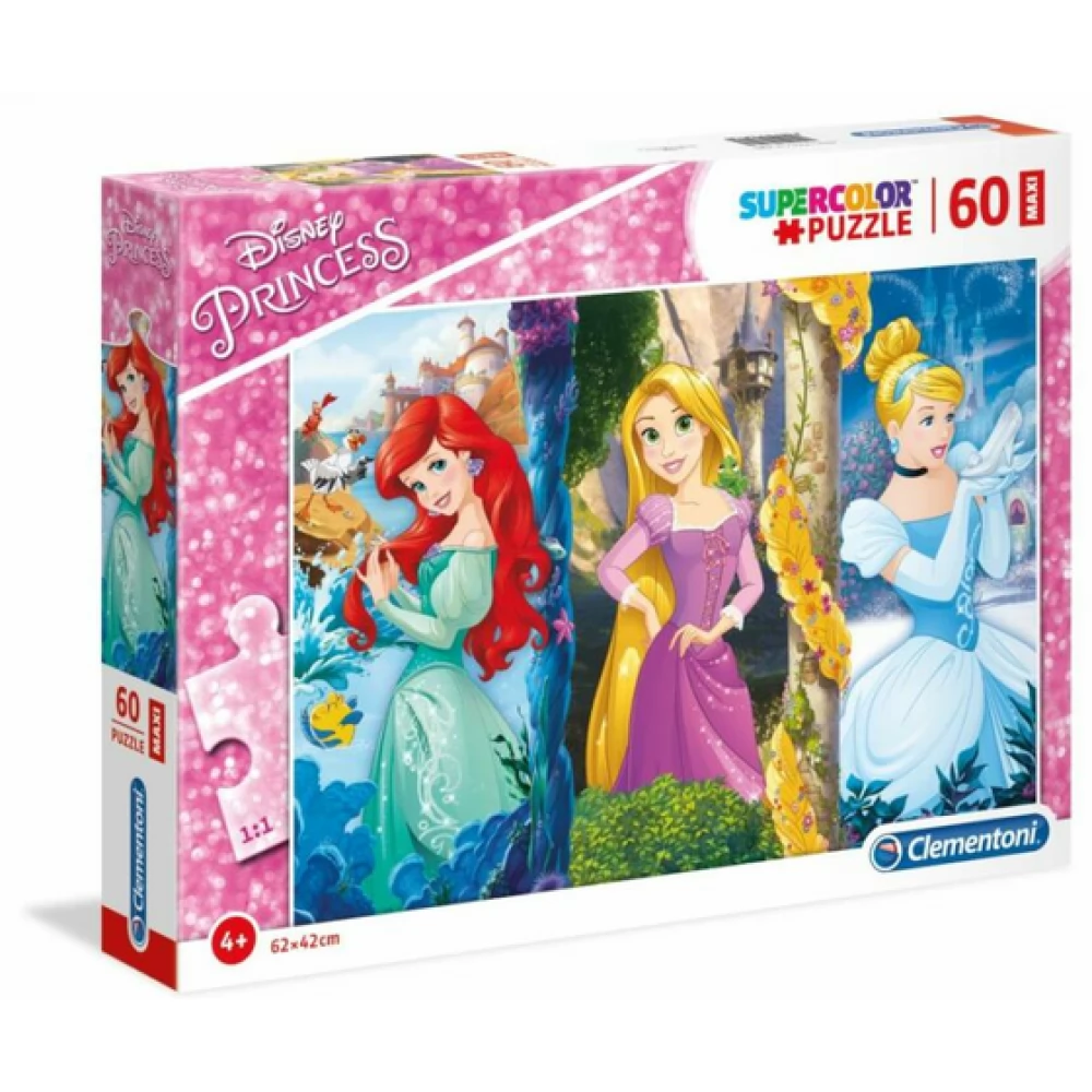 CLEMENTONI Puzzle game 60 pieces SuperColor Maxi Disney princesses ...