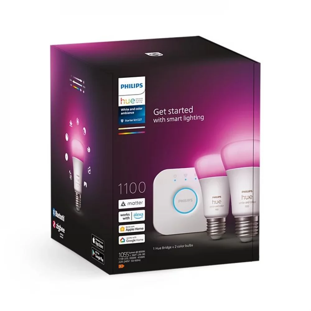 PHILIPS Hue White and color ambiance starter set 2 pcs E27 es clever light source 1100 iPoncomp