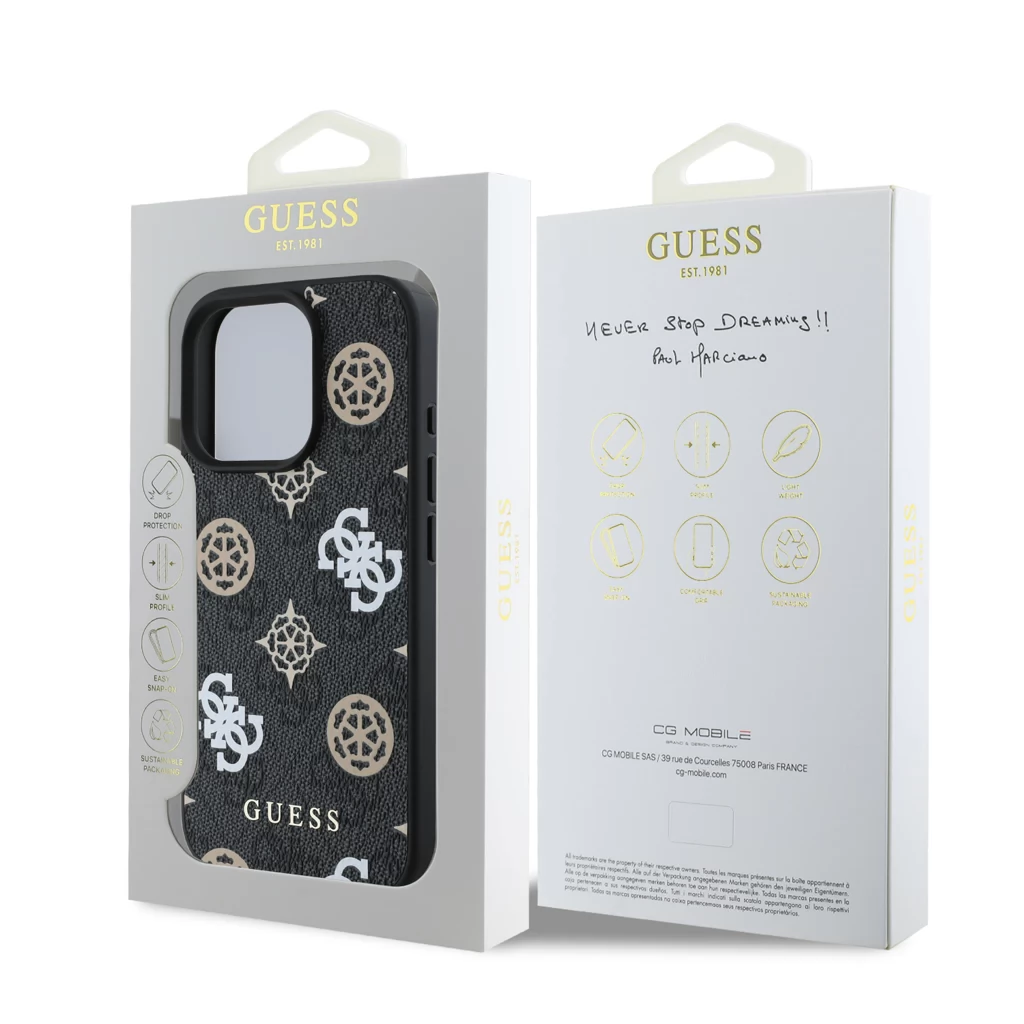 GUESS 4G Peony MagSafe case iPhone 16 Pro Max black